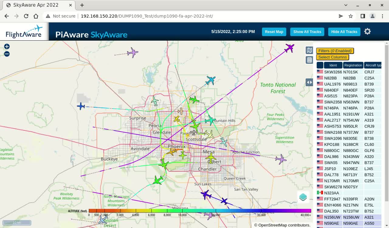 May 15th 2022 - time lapsed phoenix air traffik over CANCER VALLEY