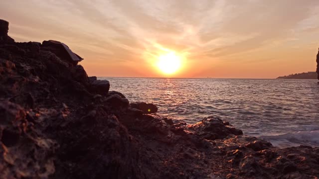 amazing view of the brown sky with sunset