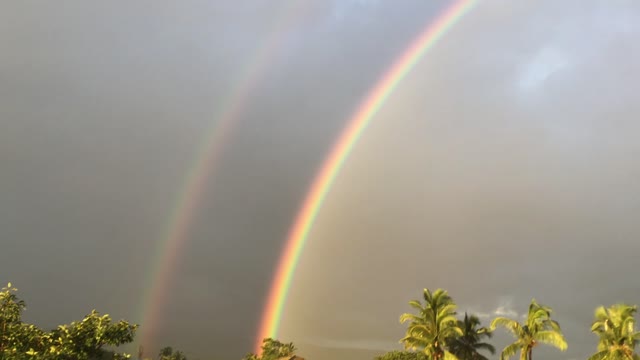 Double Rainbow Stretches across India Sunset