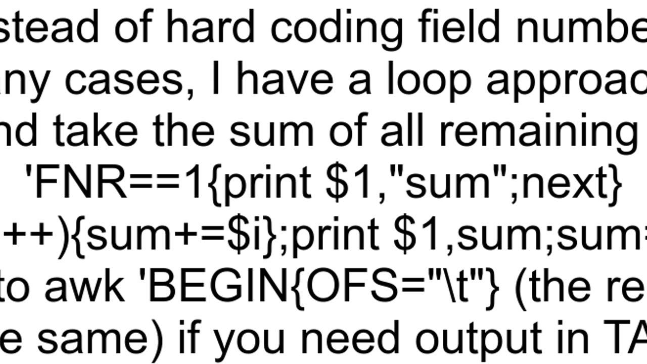 How to sum rows in a tsv file using awk