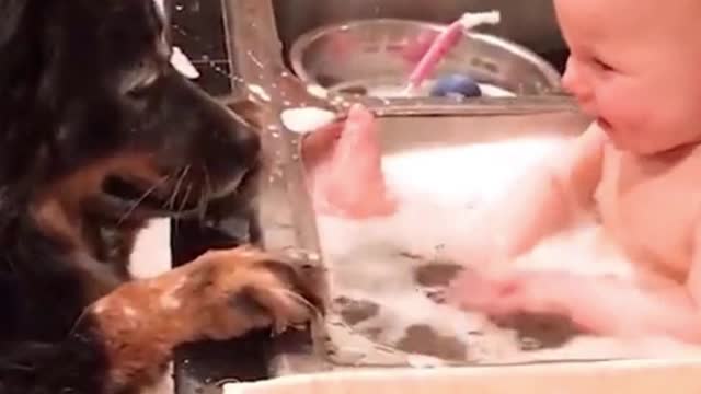 Baby Bath in Kitchen sink and Fell Happy