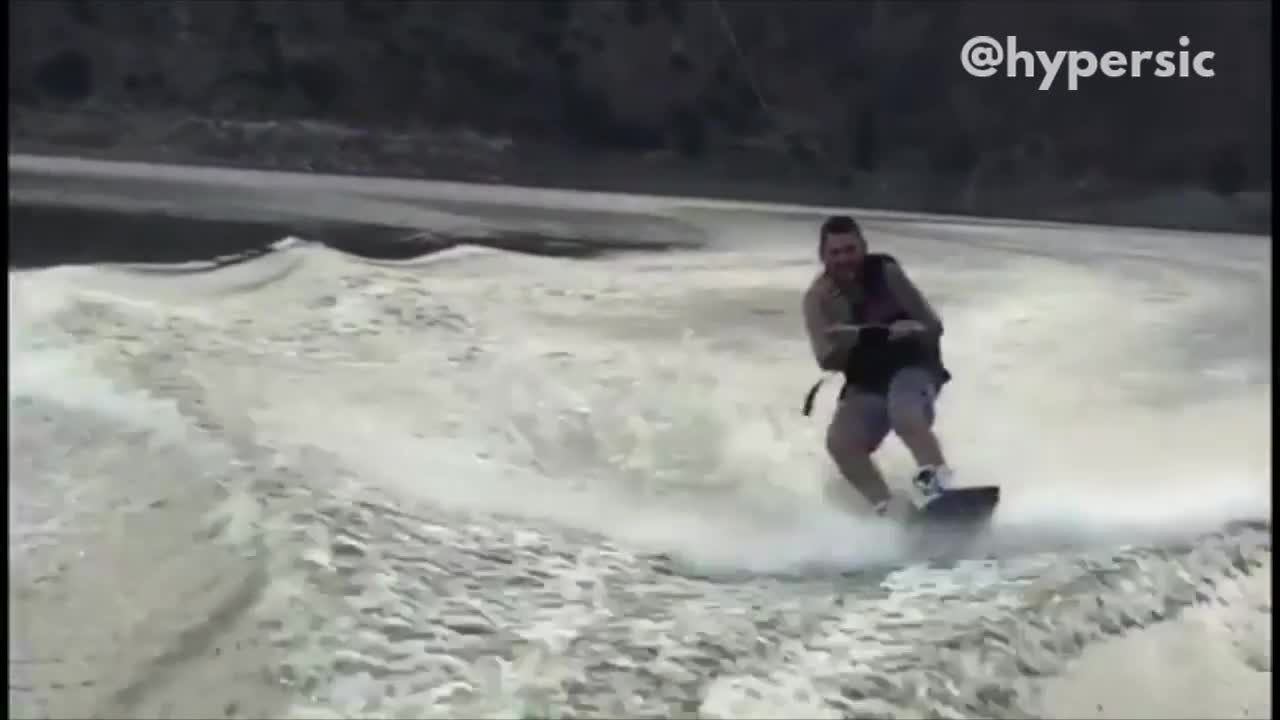 Collab copyright protection - man black vest waterski faceplant