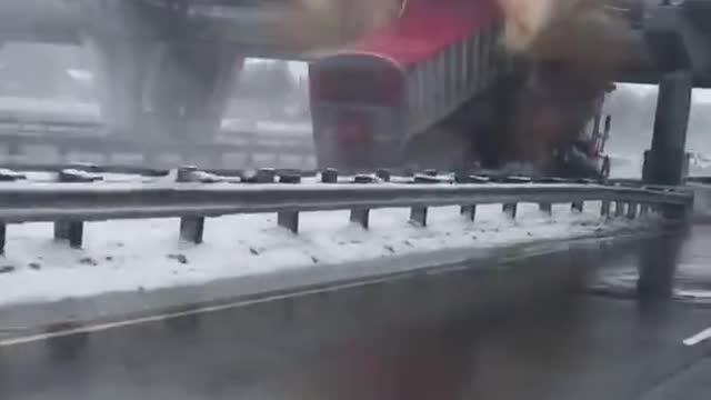 Raised Truck Bed Slams into Overpass and Spills Seeds