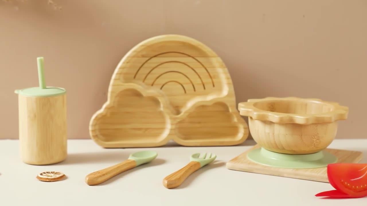 Baby Cloudy Bamboo Dinnerware Kid Feeding Tableware Set