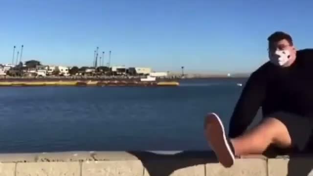 Big man falling down in river, while doing dance, funny video