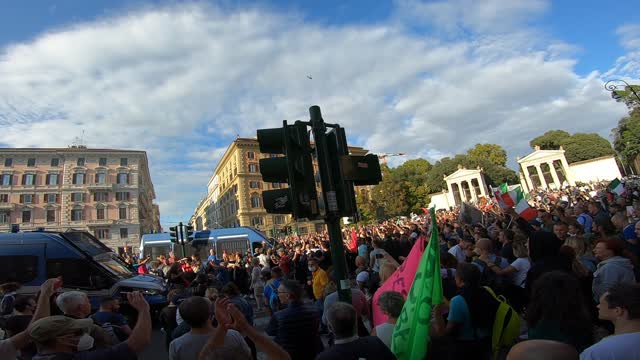 Anti-Green Pass March Start Piazza del Popolo Rome, Italy