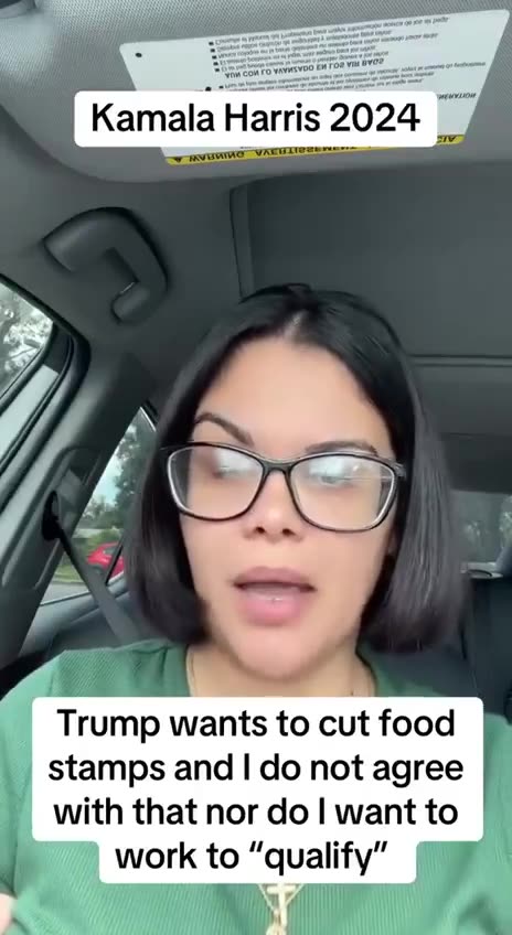 Kamala Harris voter. Woman is in a new car wants the taxpayers to pay for what she wants.