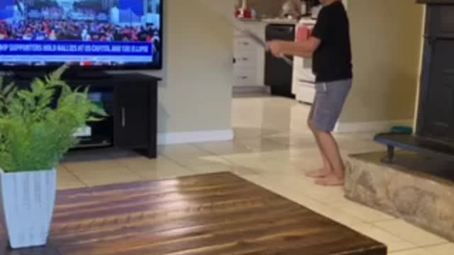 Young patriotic boy cheers for Trump