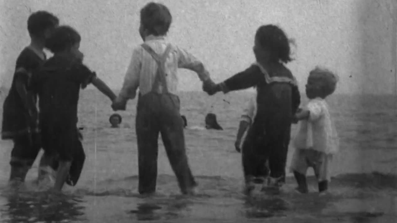 Children In The Surf, Coney Island (1904 Original Black & White Film)