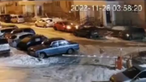 RU POV: 26-11-2023: Tula, Russia. The moment a downed Ukrainian drone hit an apartment building.