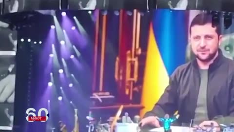 British rock singer Rod Stewart was booed for showing a portrait of Zelensky.