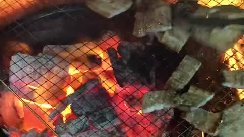 (ASMR)The sound of grilling meat in fire