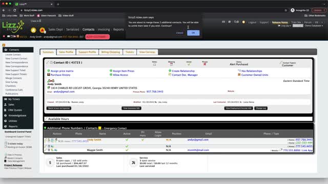 Lizzy CRM - Merging Additional Contacts