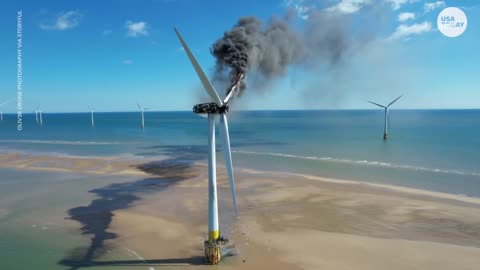Wind turbine catches fire off British coast prompting evacuations | USA TODAY