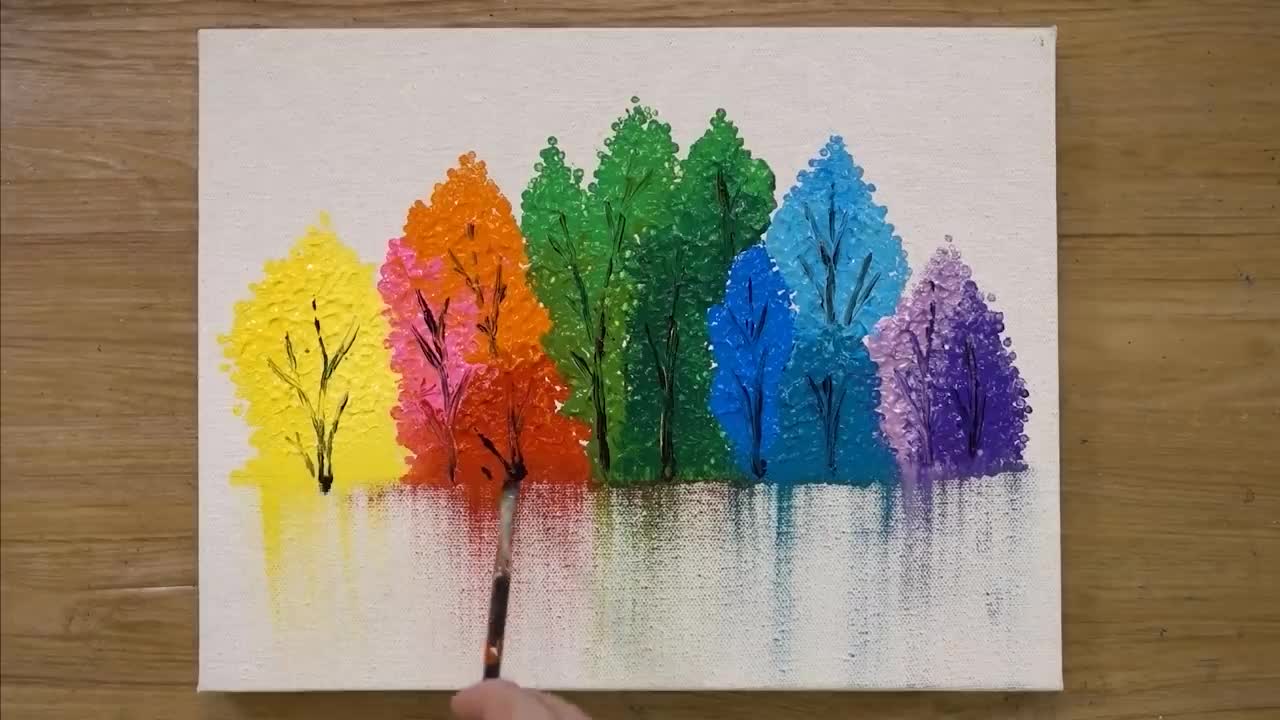 Abstract Landscape Painting - Cotton Swabs Painting Technique #491