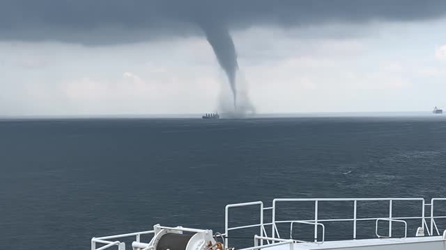 Waterspout Passes Over Ship in Singapore