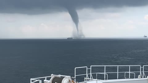 Waterspout Passes Over Ship in Singapore