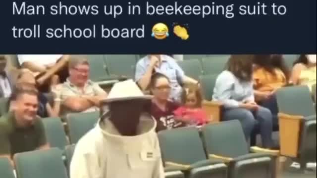 Wear Your Mask, "just in case" - Man arrives with beekeeping suit on at school board meeting