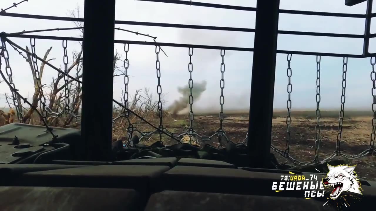 Archival footage of a tank of the Mad Dogs brigade operating in the Berdychi region