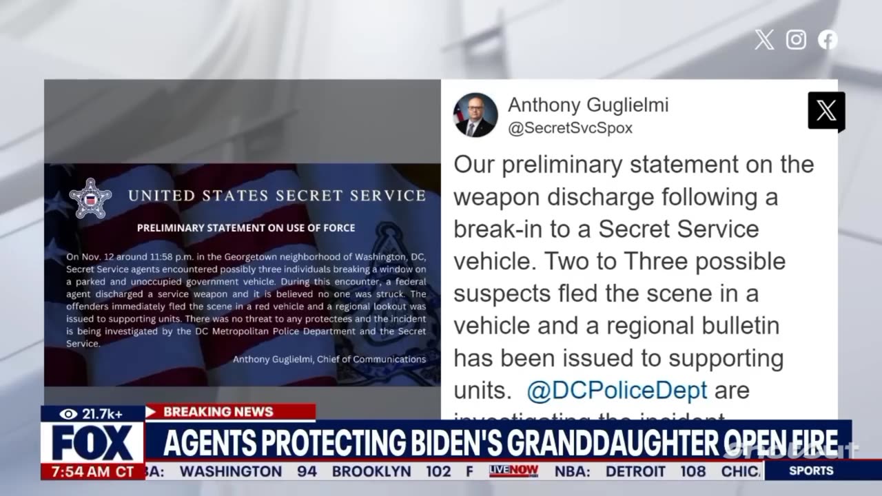 Secret Service agents fire shots protecting Biden's granddaughter in SUV break in