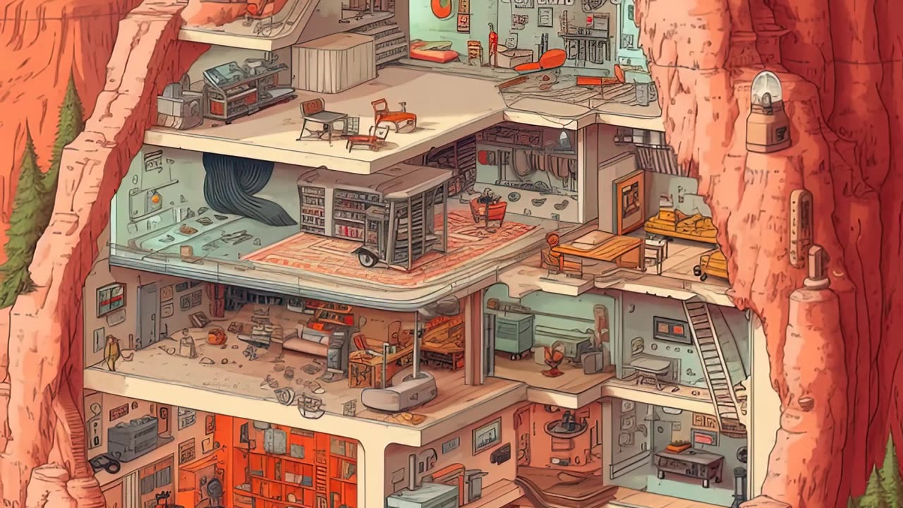 Underground Bunkers - Cutaway View | AI Science Fiction and Fantasy Digital Art Lookbook | Slideshow