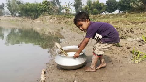 New Best Hook Fishing Video | Traditional Little Boy Hunting Big Fish With Hook By River #fishing