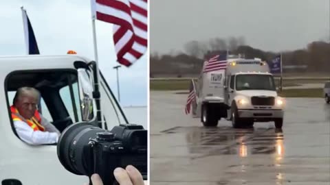President Donald Trump gets picked up in Green Bay, Wisconsin by a garbage truck