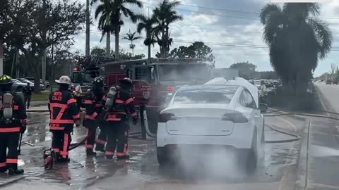 Tesla and Many Other Electric Vehicles getting disabled and catch on fire by Hurricane Ian.