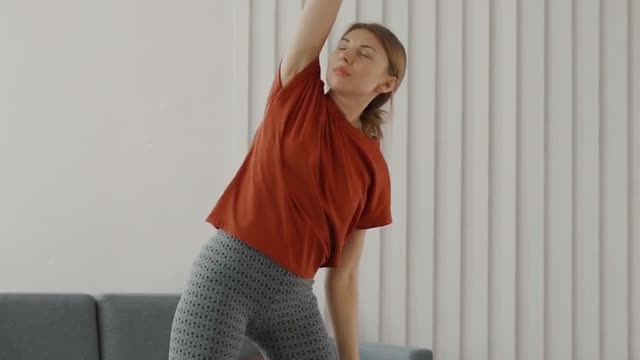 Girl's exercise in her room along