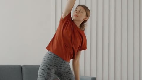 Girl's exercise in her room along