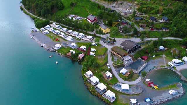 beautiful nature norway aerial view of the campsite to relax