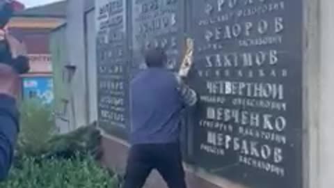 Ukraine War - Tablets with the names of heroes of the Great Patriotic War destroyed