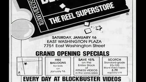 January 14, 1988 - Blockbuster Video Opens in East Washington Plaza