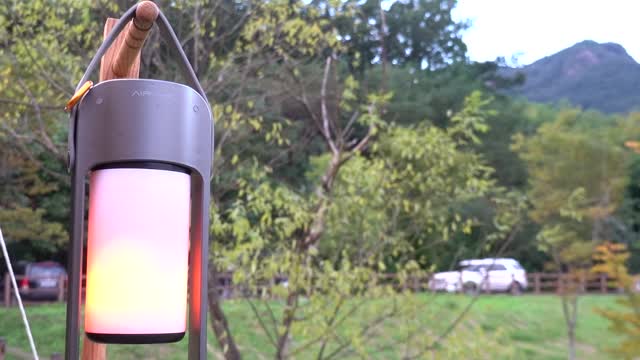 Glowing lights at the campsite