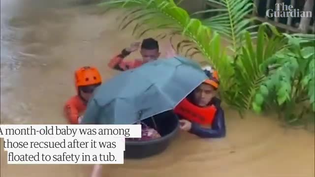 One-month old baby rescued after Typhoon Rai hits Philippines