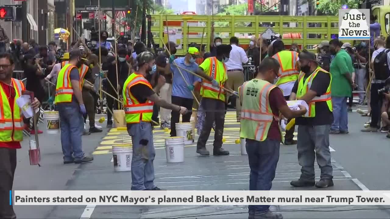 Painters have begun BLM mural near Trump Tower