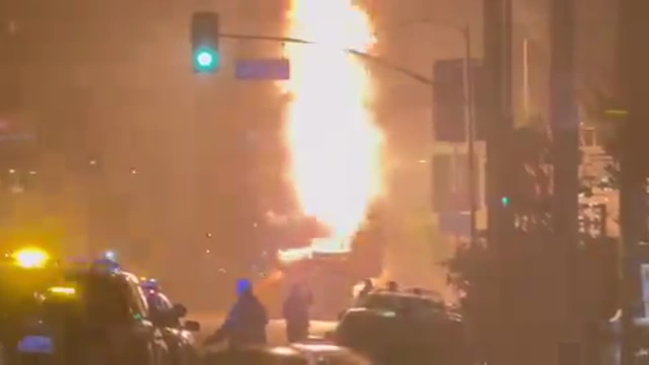 Fires have been set on an LA Metro bus, leading to chaos erupting in Los Angeles, California