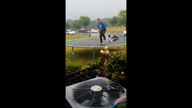 Boy's Pants Fly Clean Off Bouncing In The Rain