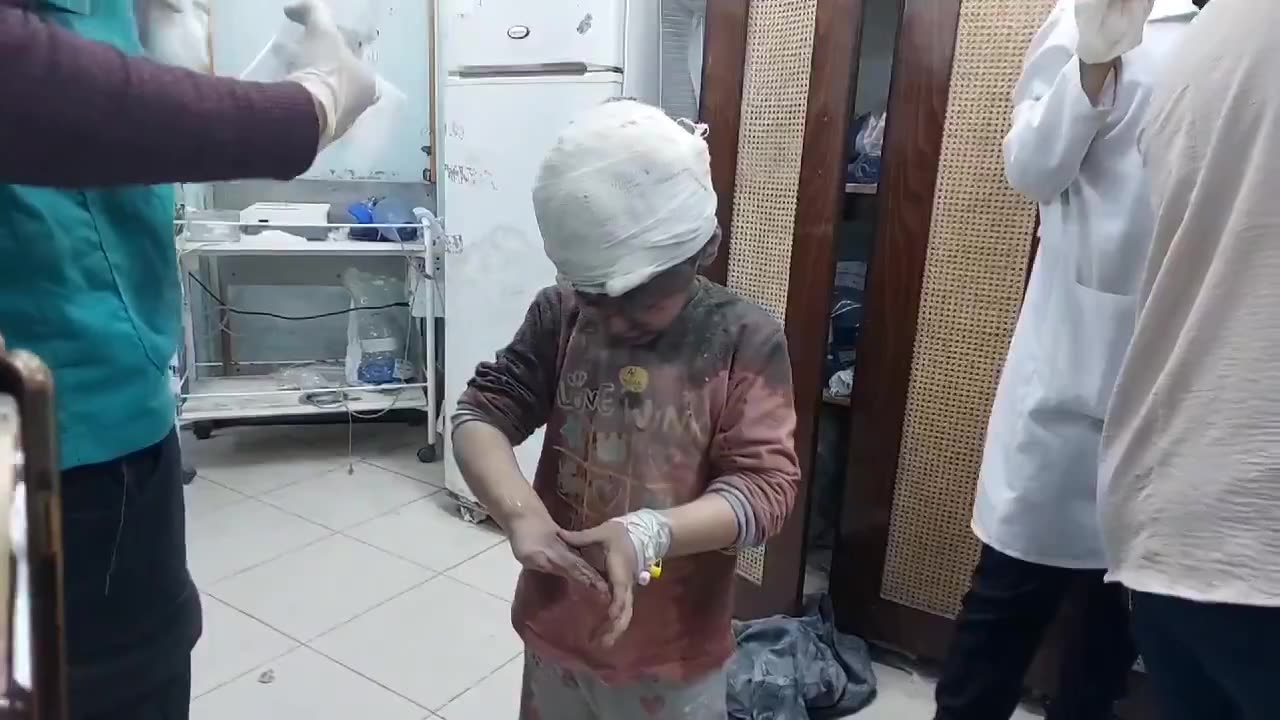 Palestinian boy receives medical treatment at Al-Najjar Hospital in Rafah