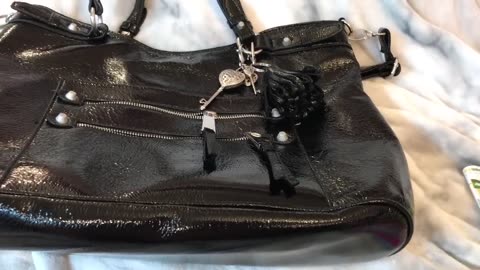 What's in my Jessica Simpson Eva Black Patent Crinkle Tote Bag