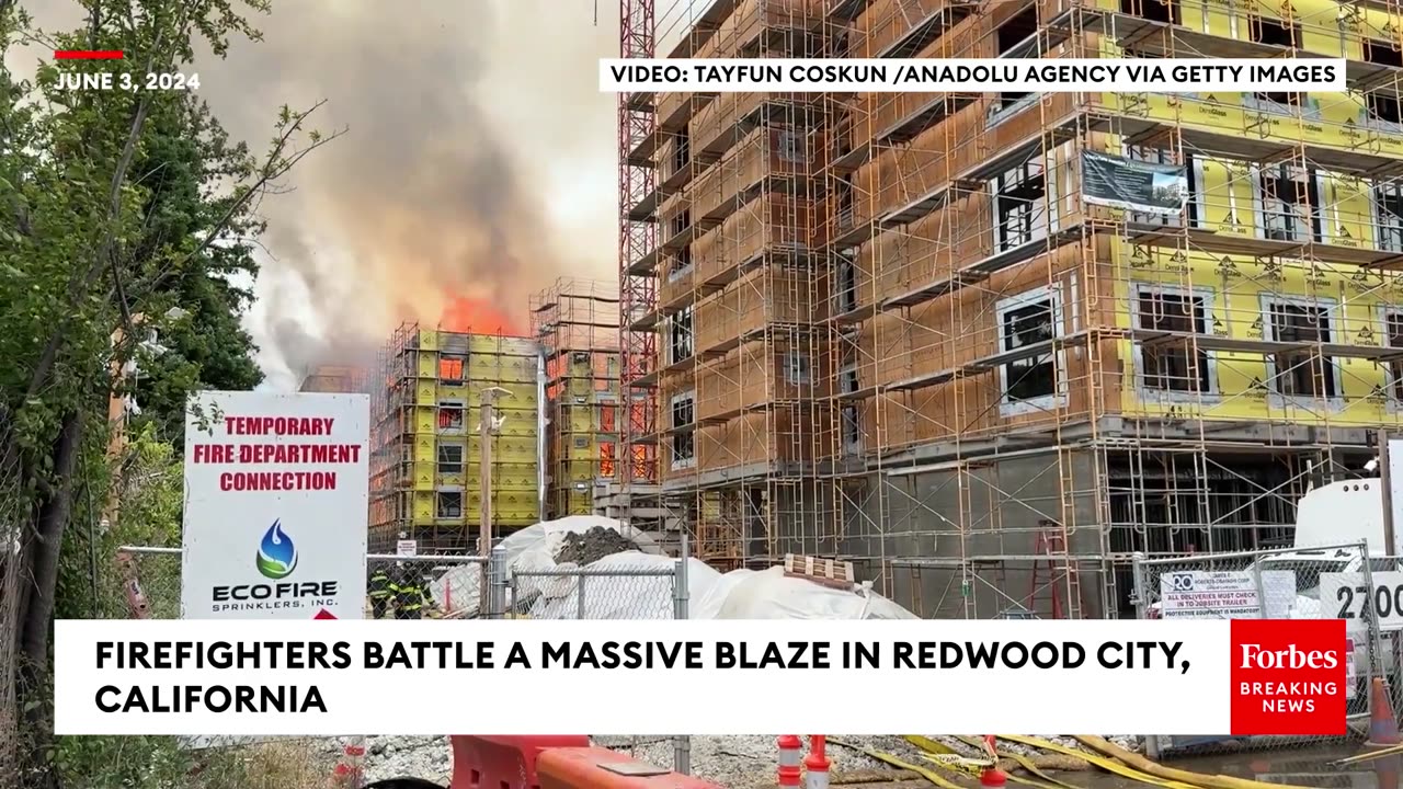 Firefighters Battle A Massive Blaze In Redwood City, California