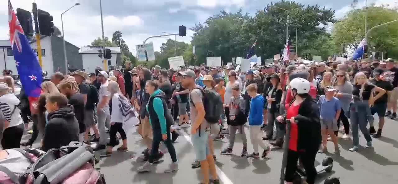 Christchurch New Zealand - Huge crowds march the streets chatting Freedom