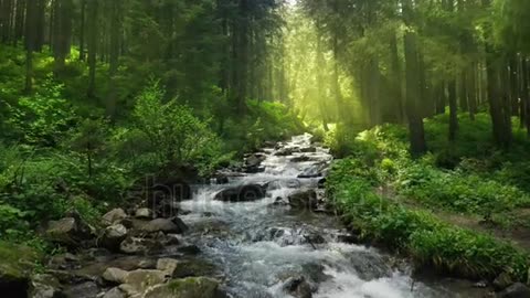 Nature river waterfall forest sun morning magical