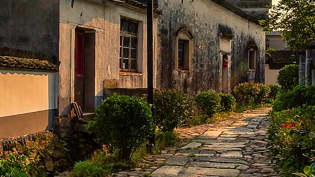 Beautiful stone paths in the evening, characteristic scenery