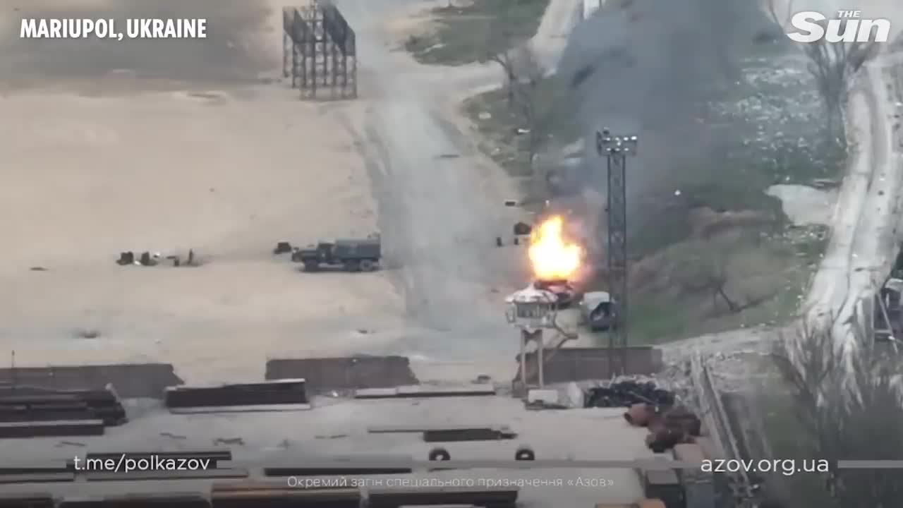 'Russian military vehicle destroyed' by Ukrainian forces on Mariupol beach