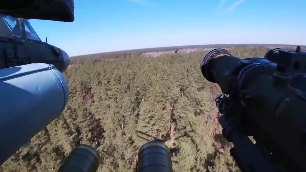 New video of Ka-52 destroying the positions of the Armed Forces of Ukraine.