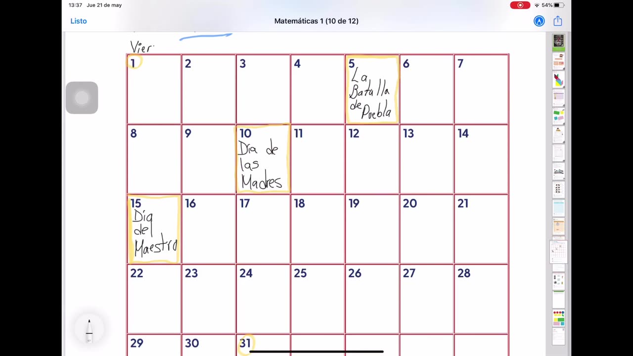 El mes de mayo. Matemáticas. Primer grado. Pag. 160