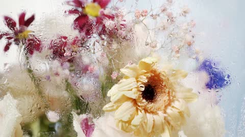 Wet Colourful flowers