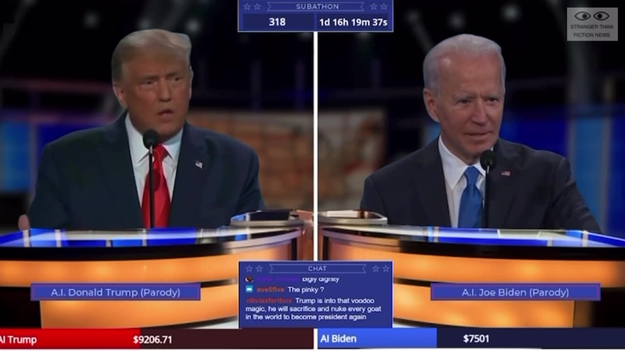 An AI-generated debate of President Donald J. Trump and Biden in real time.