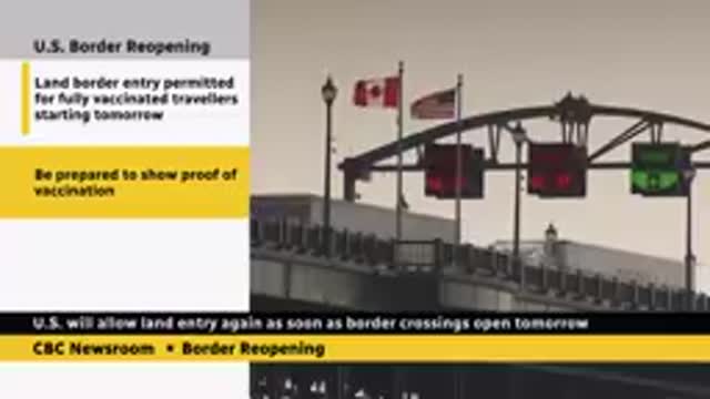 U.S. border reopening to all vaccinated Canadians on Monday